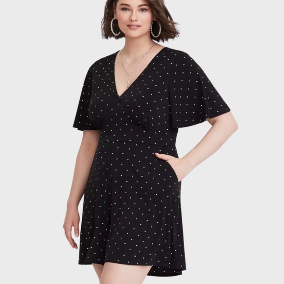 TORRID Studio Knit Flutter Sleeve Romper - Polka Dot - Picture 2 of 16